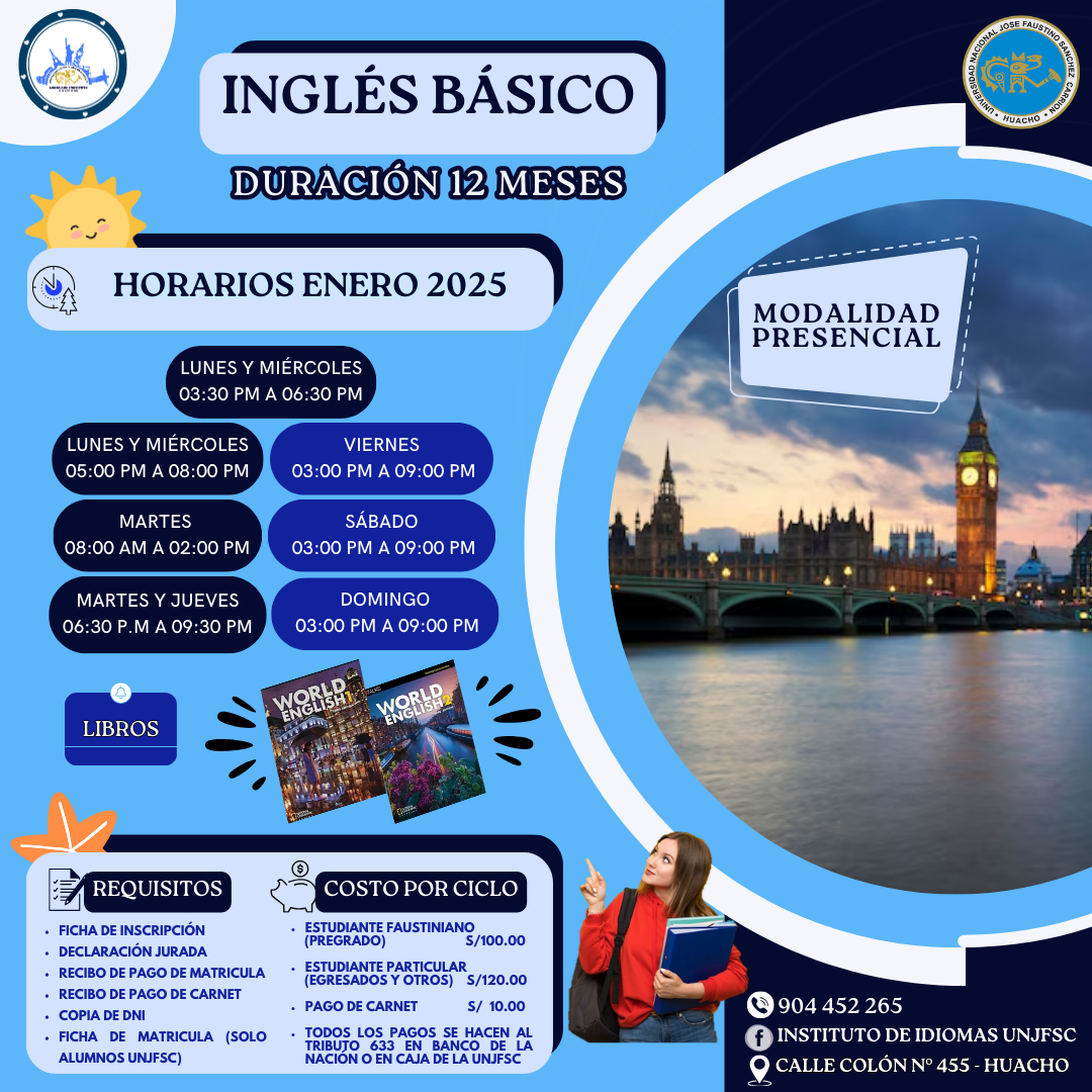 Horario presencial de Ingles